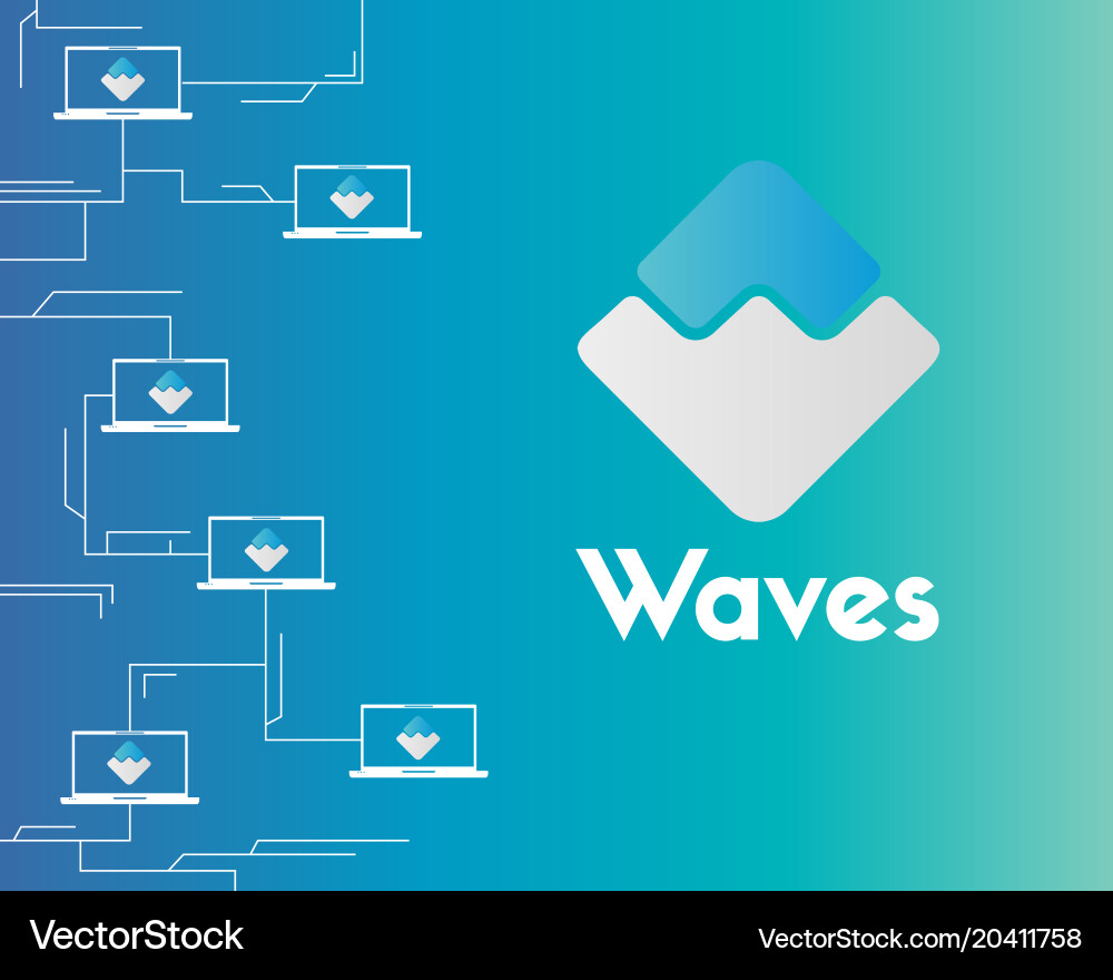 Waves blockchain style circuit background vector image