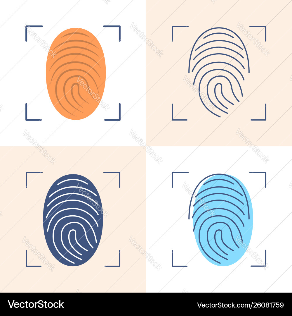 Fingerprint scan icon set in flat and line style Vector Image