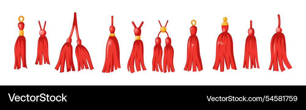 Red tassels hanging line flat color objects set Red tassels hanging line flat color objects set vector image