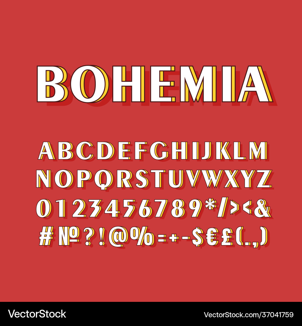 Retro 3D Alphabet Set - Bohemia Style vector image