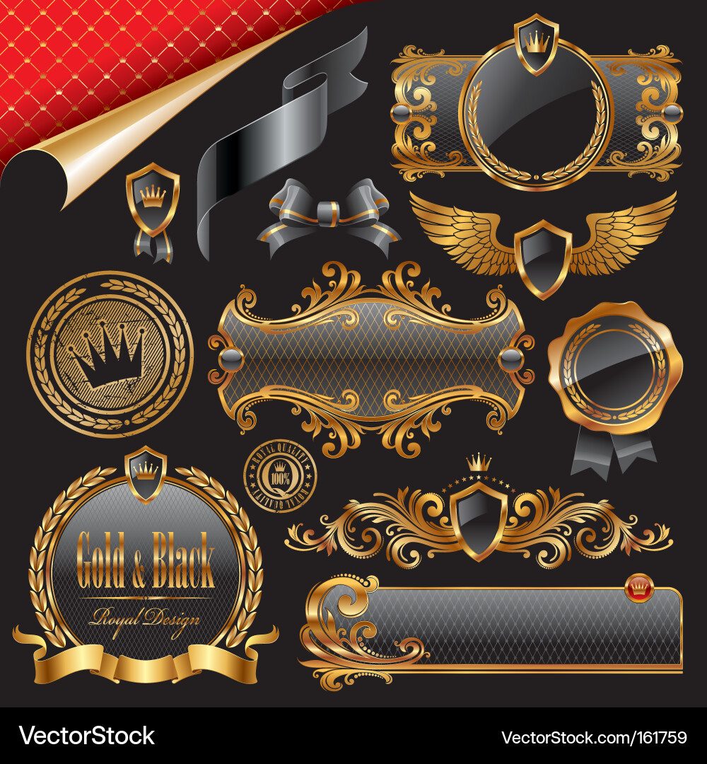 Royal Gold & Black Ornate Elemente Vektorbild