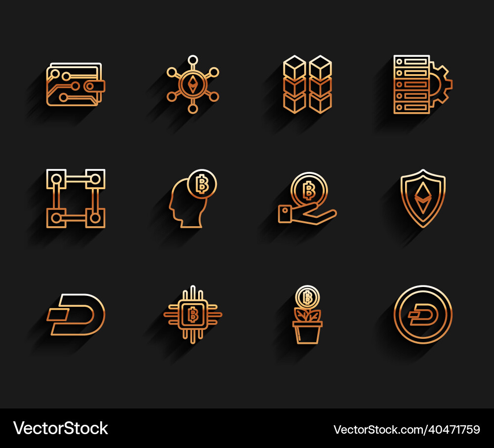 Set line cryptocurrency coin dash cpu mining farm Set line cryptocurrency coin dash cpu mining farm vector image