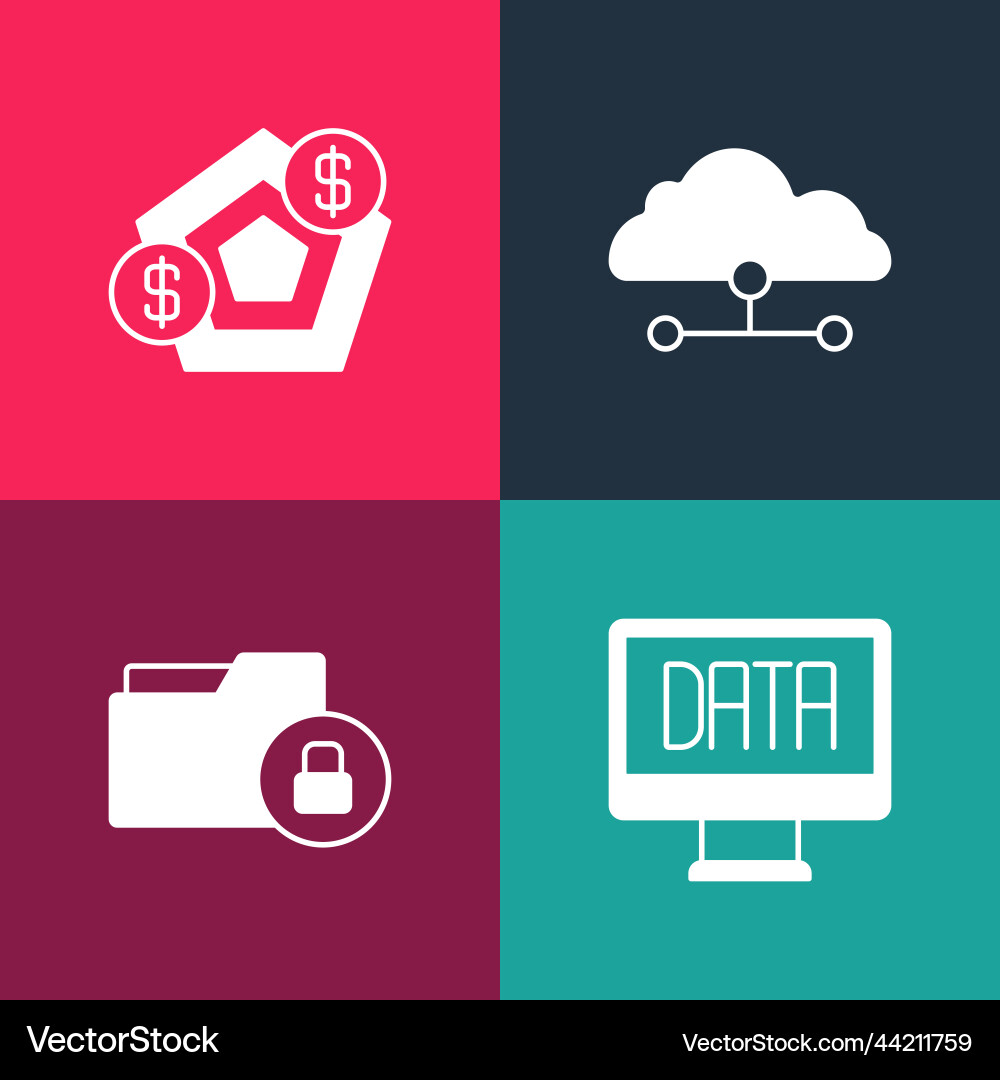 Set pop art data analysis folder and lock Set pop art data analysis folder and lock vector image