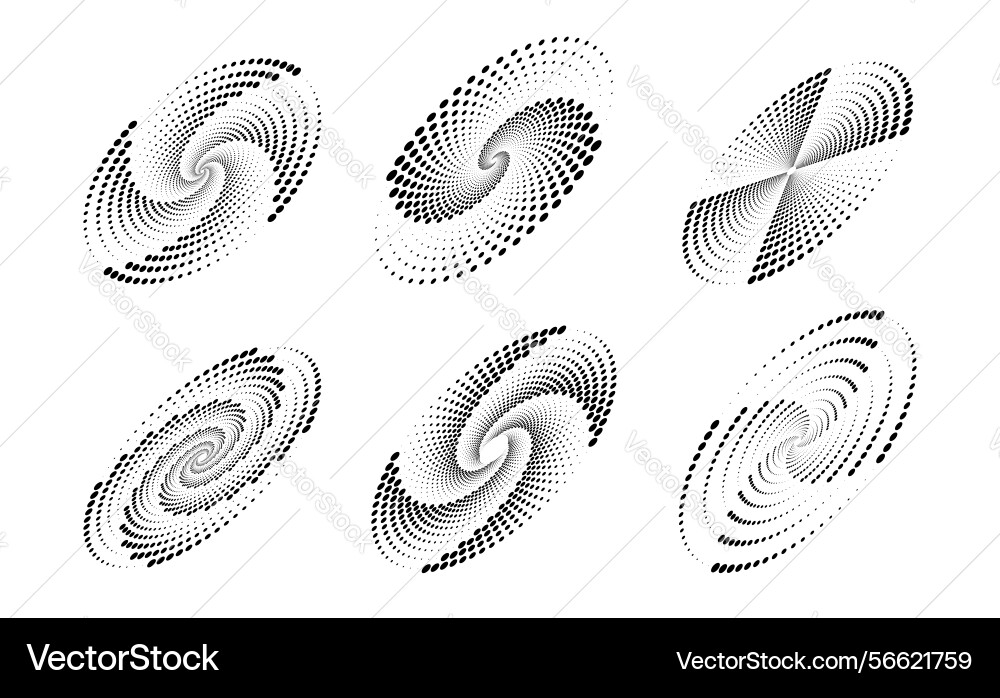 Shapes with swirling halftone dot patterns Vector Image
