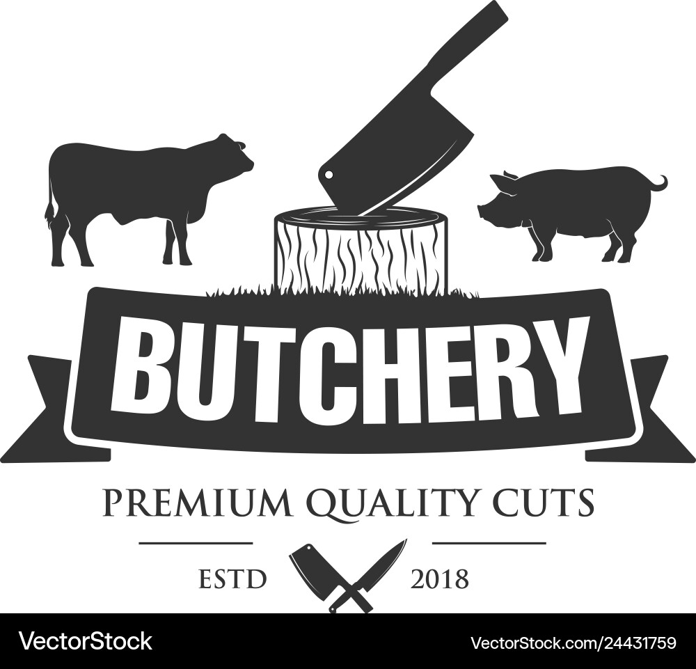 Vintage Butcher Shop Logo - Cow Engraving Vector Image