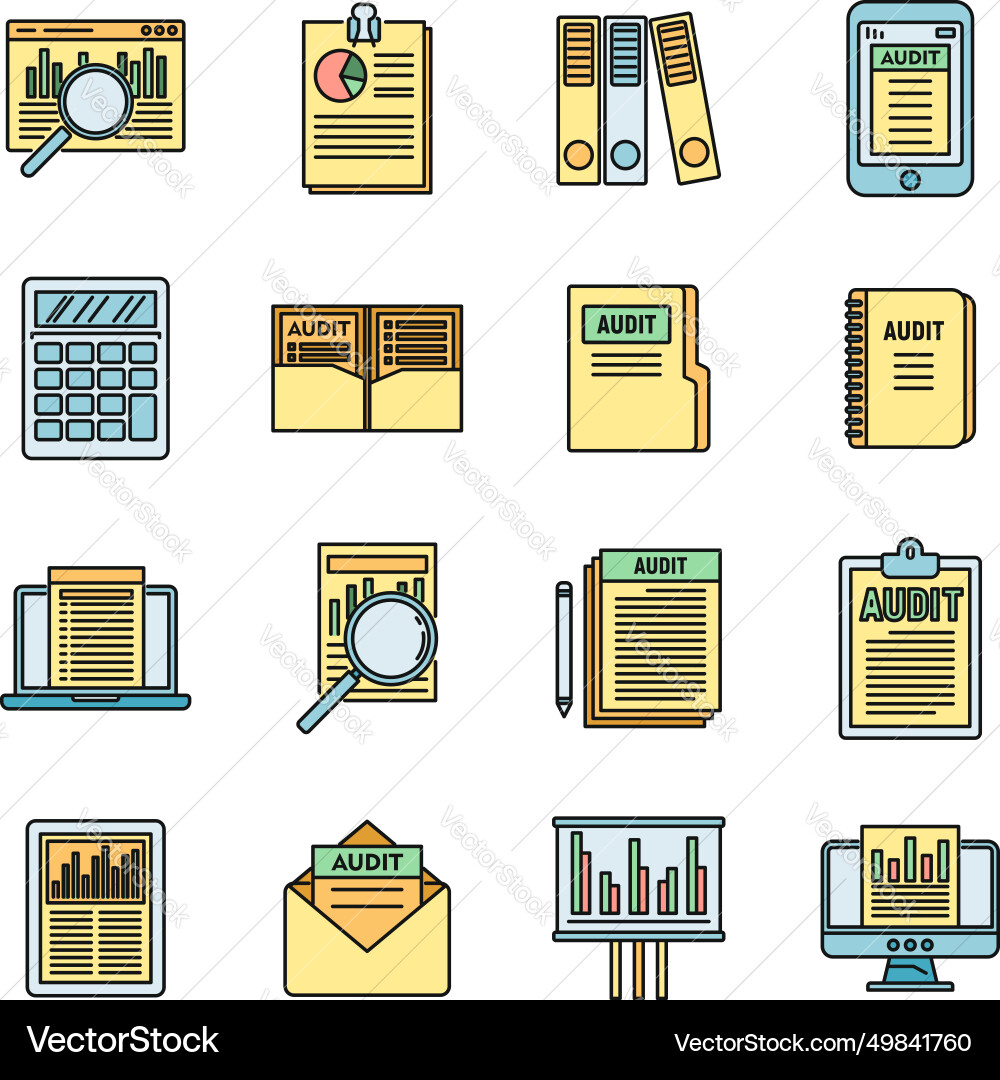 Audit system icons set color vector image