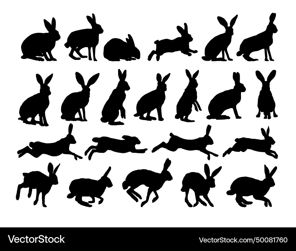 Big set silhouettes of hares Vector Image