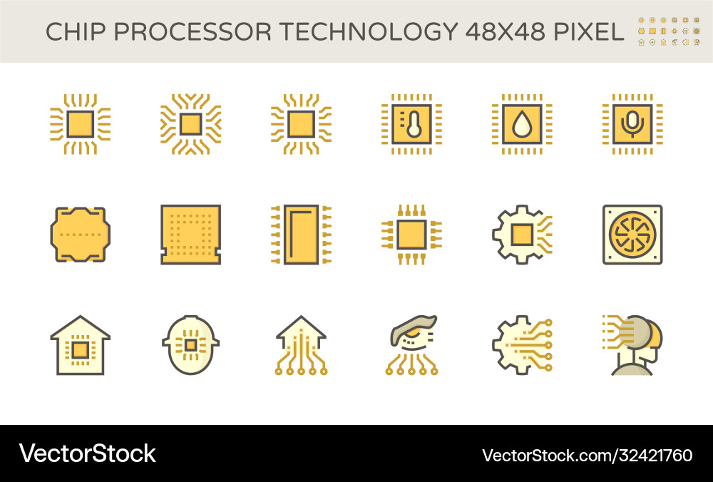 Computer chip processor and technology icon set Computer chip processor and technology icon set vector image