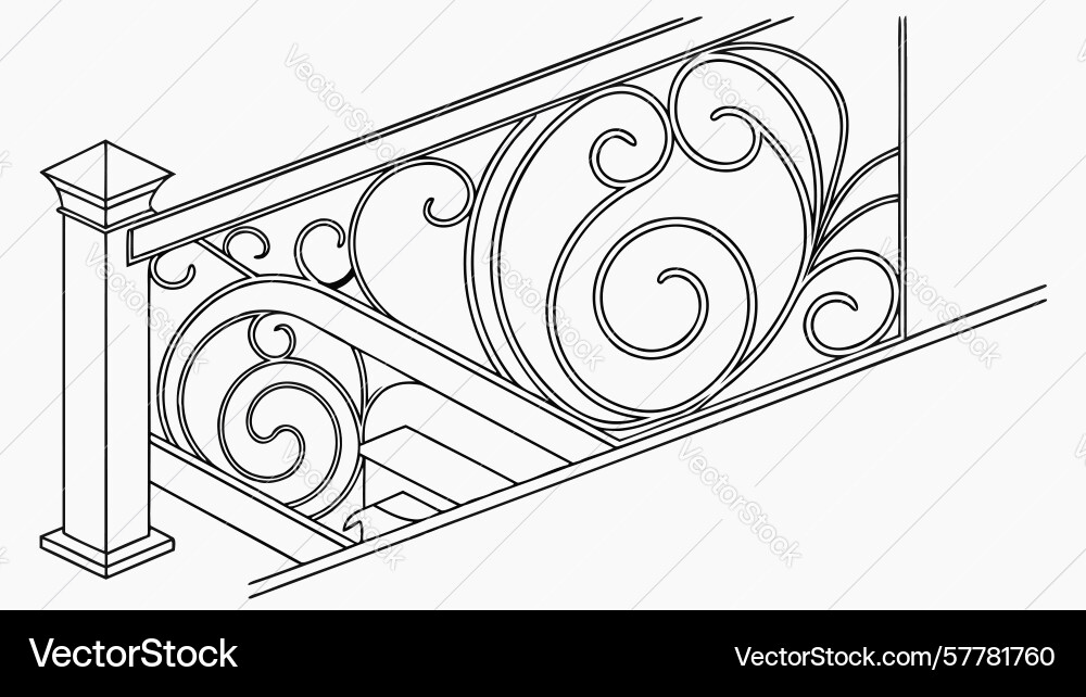 Decorative wrought iron railing with scrollwork Vector Image
