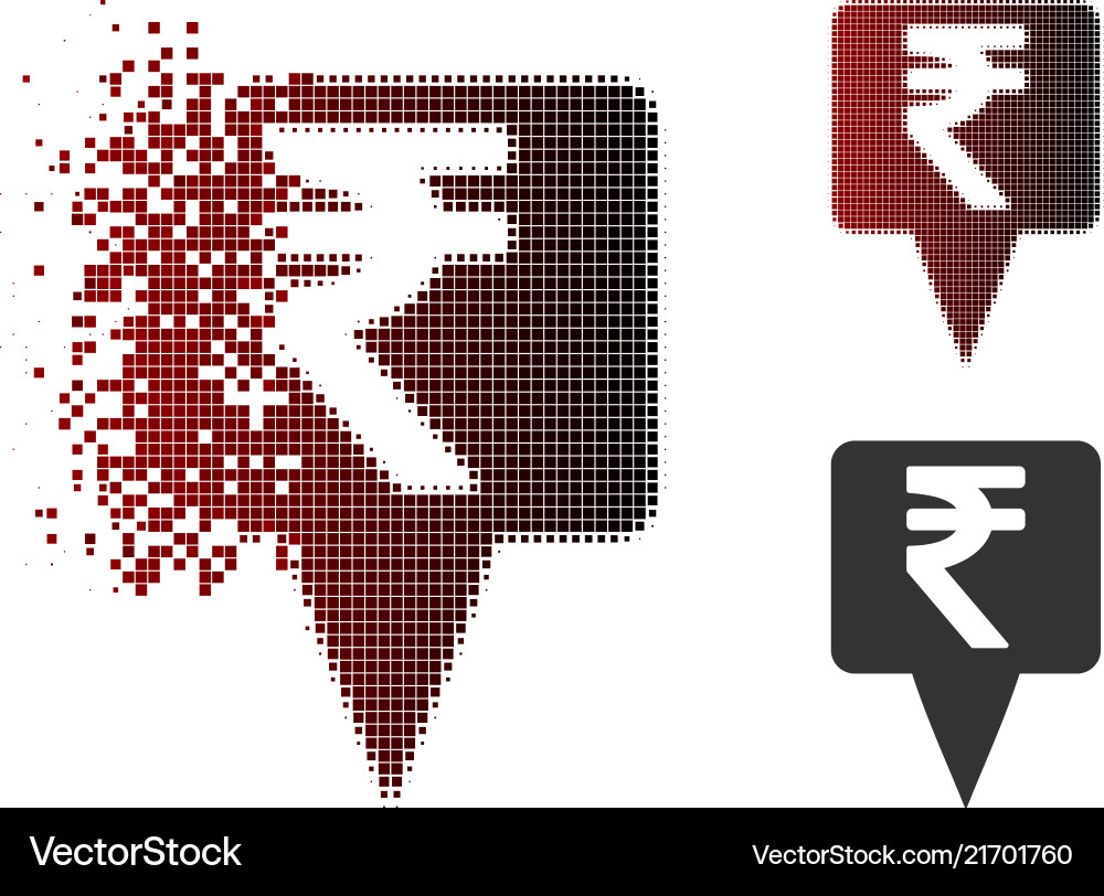 Disintegrating dotted halftone rupee map pointer Disintegrating dotted halftone rupee map pointer vector image