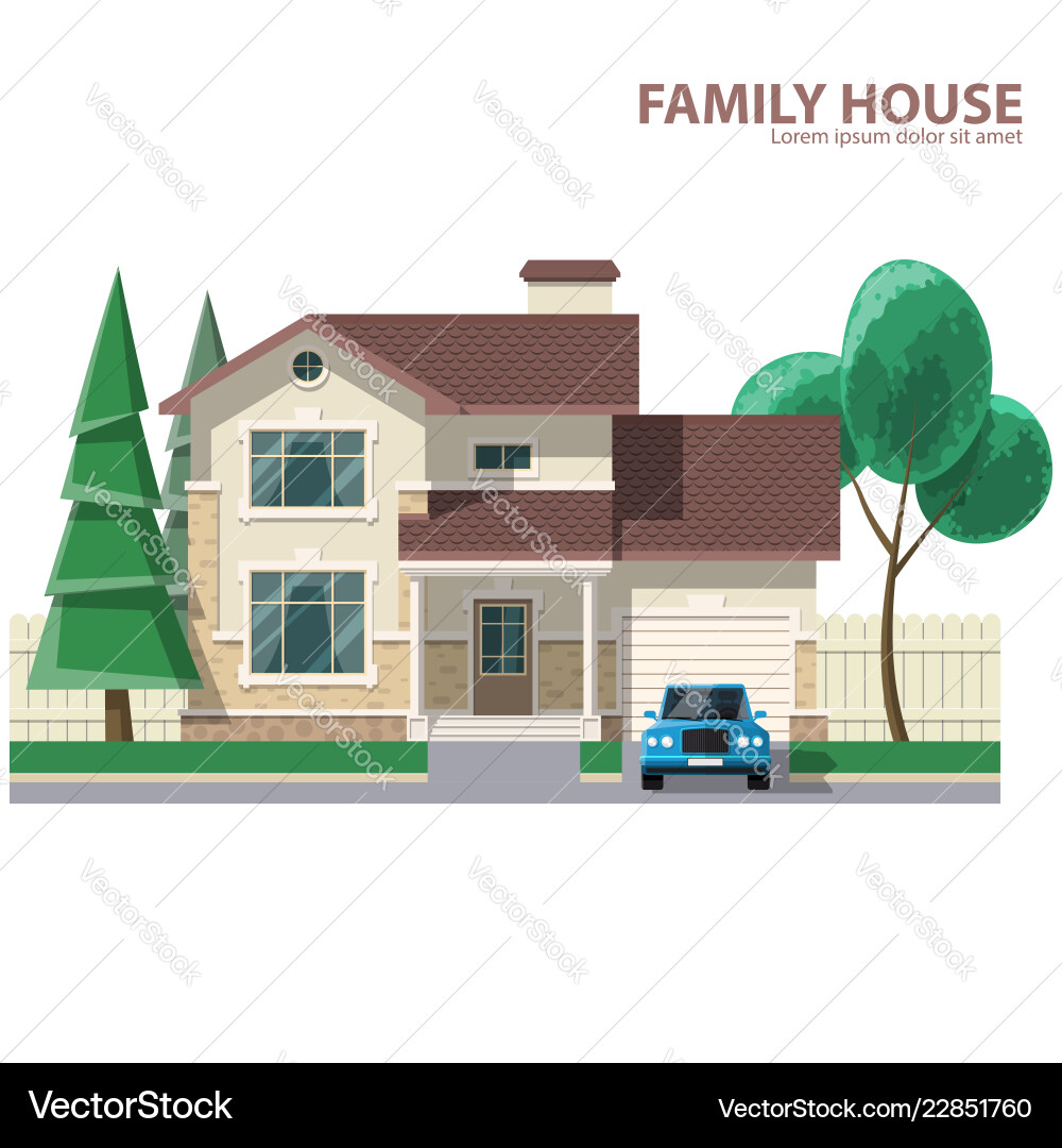Family house car and trees hearth home flat Family house car and trees hearth home flat vector image