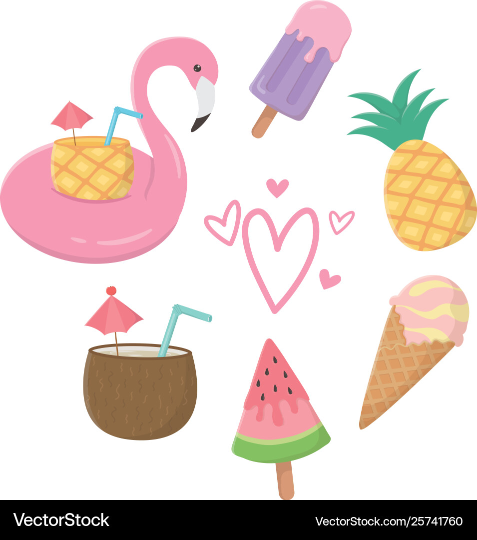 Flamingo float and summer icon set design Flamingo float and summer icon set design vector image