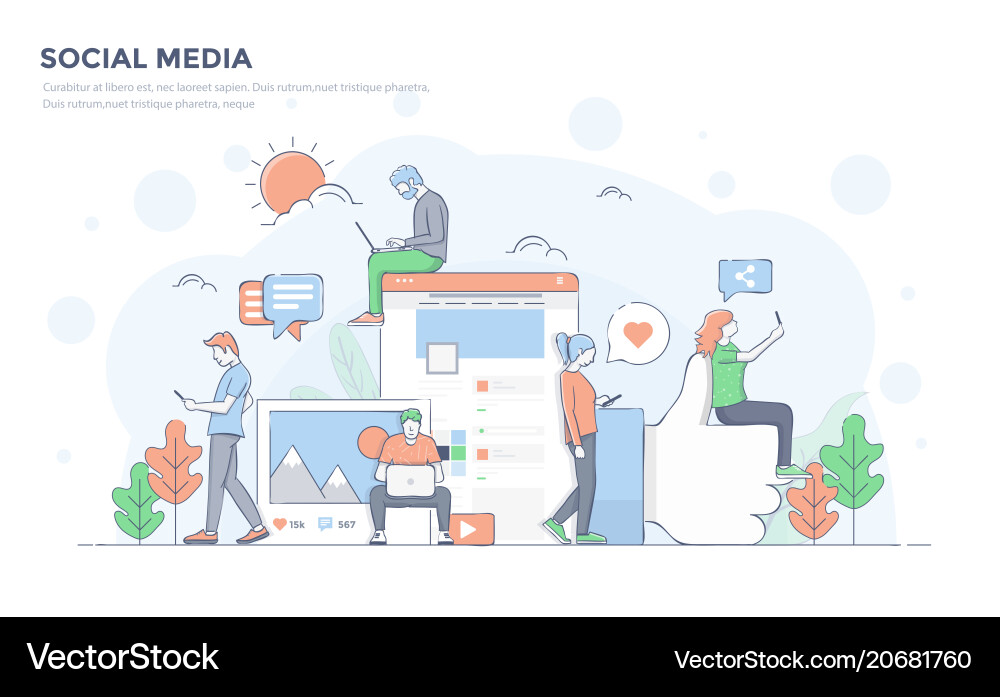 Flat line modern concept - social media Flat line modern concept - social media vector image