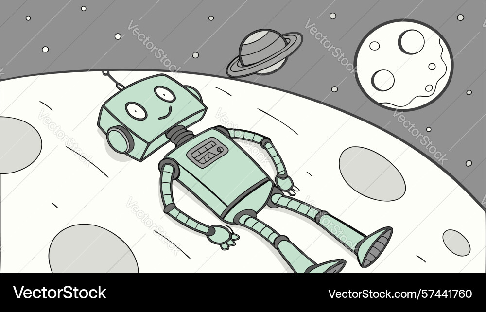 Friendly robot exploring moon surface vector image