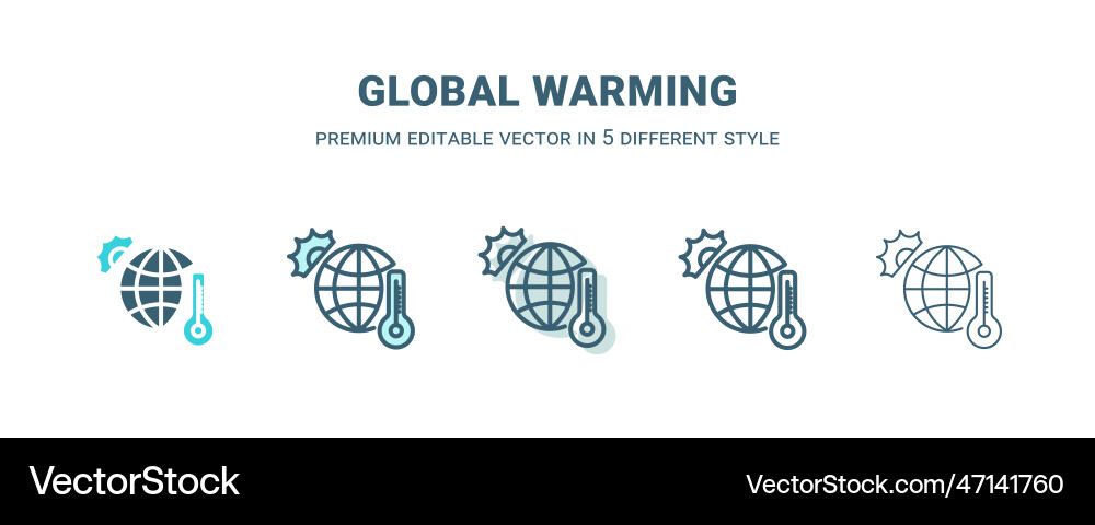 Global warming icon in 5 different style outline Vector Image