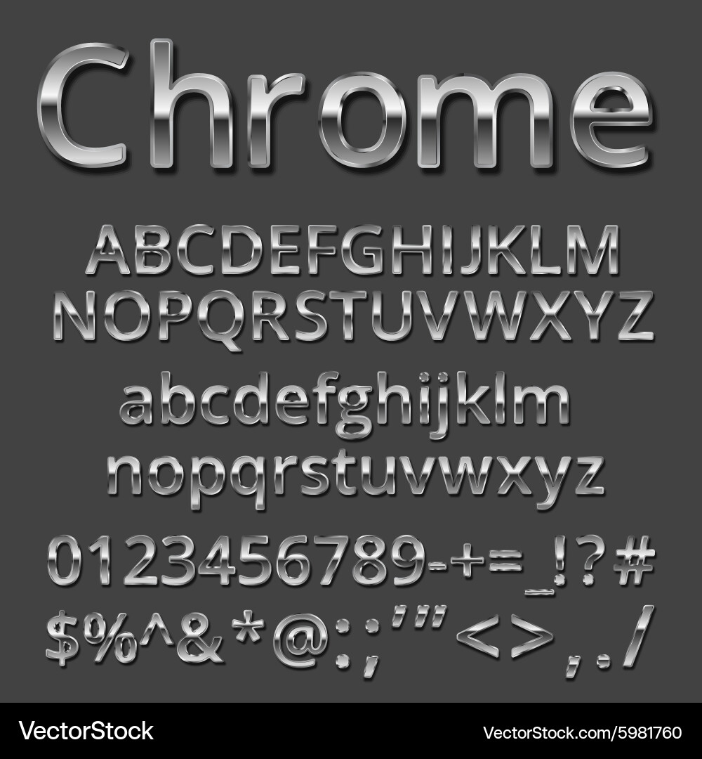 Metallic Chrome Font Set vector image