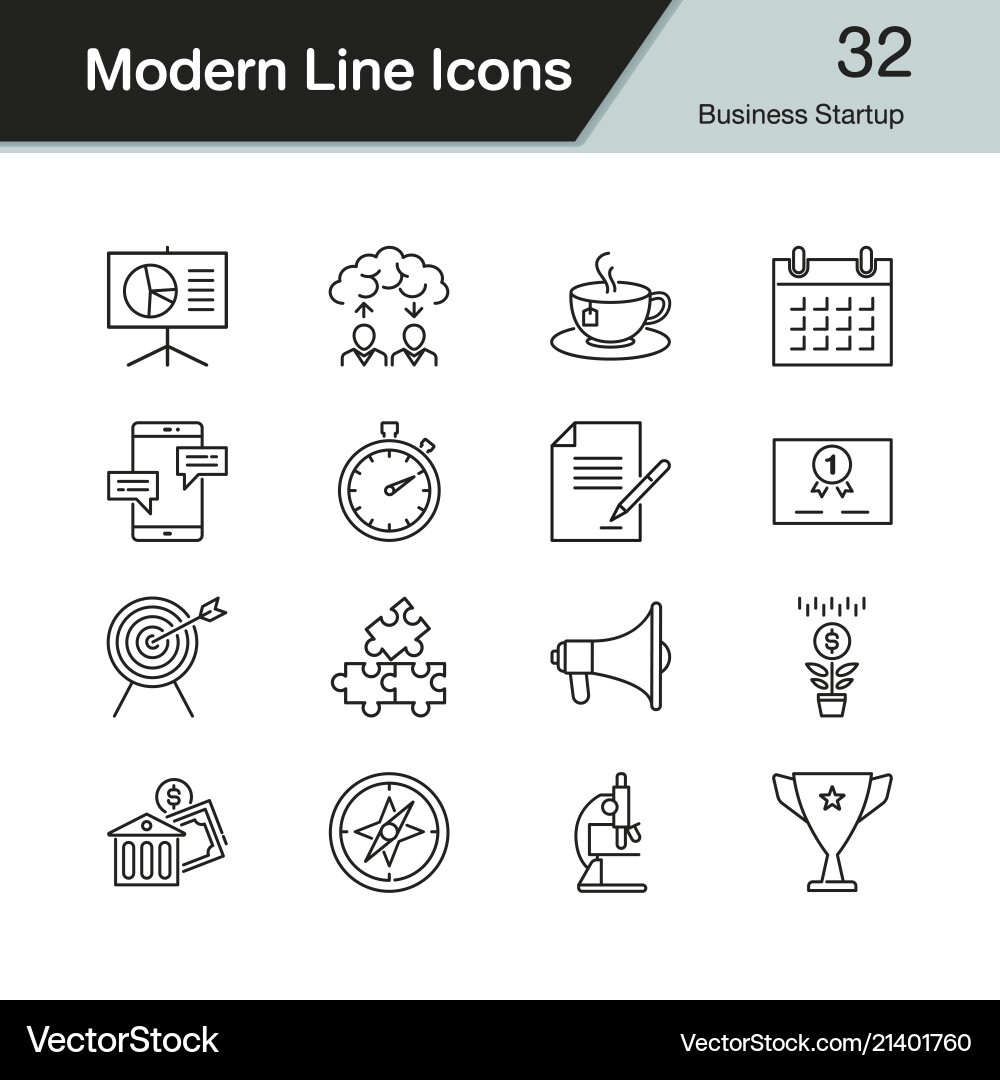 Modern Startup Icon Set - 32 Line Icons Vector Image
