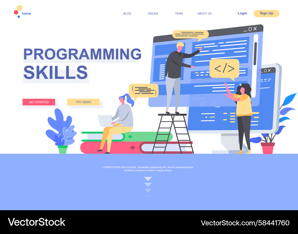 Programming skills flat landing page template Vector Image