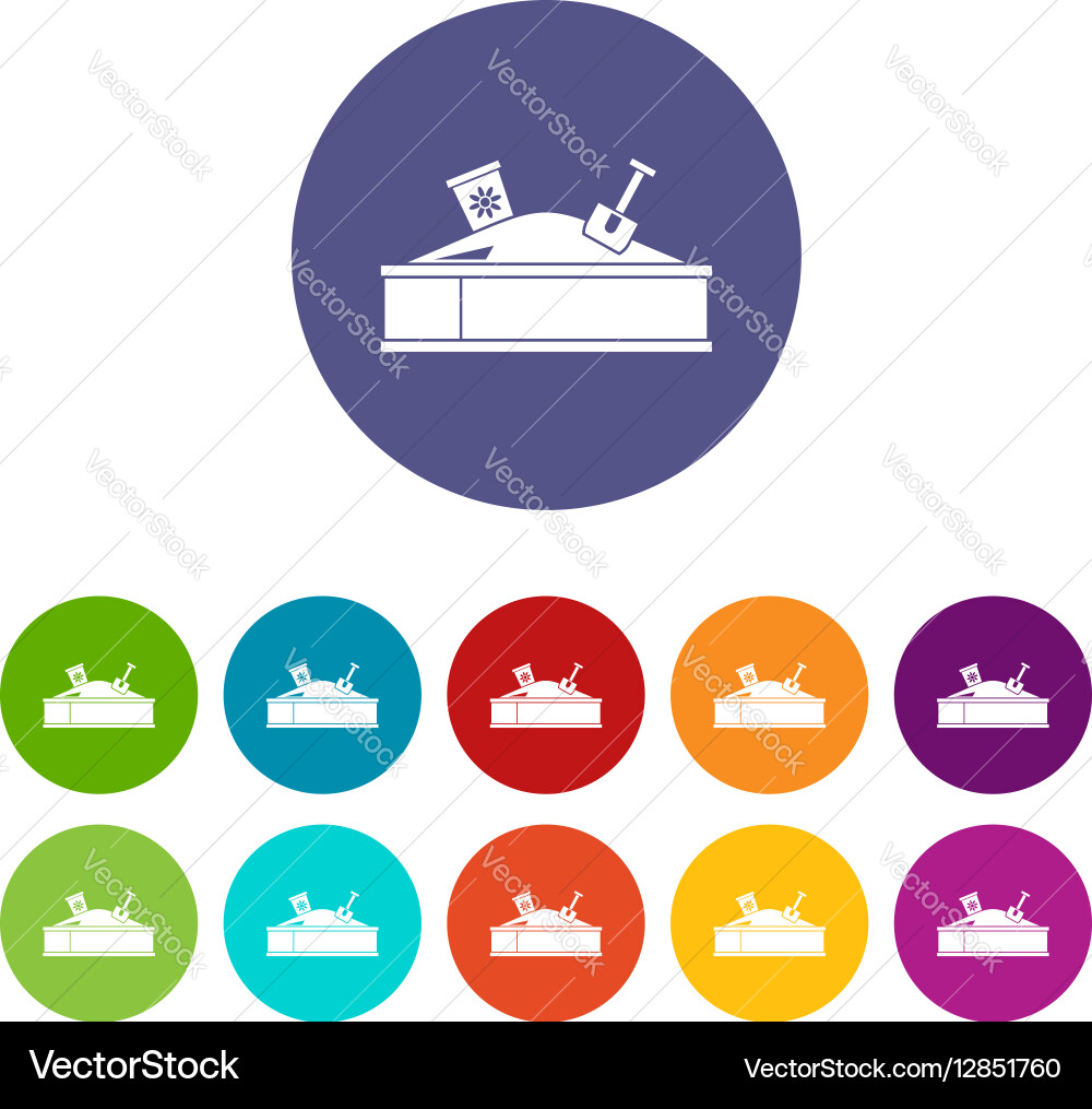 Sandbox with bucket and shovel set icons Vector Image