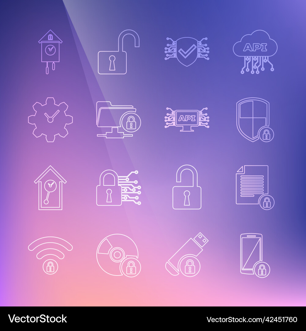Set line smartphone with lock document Set line smartphone with lock document vector image
