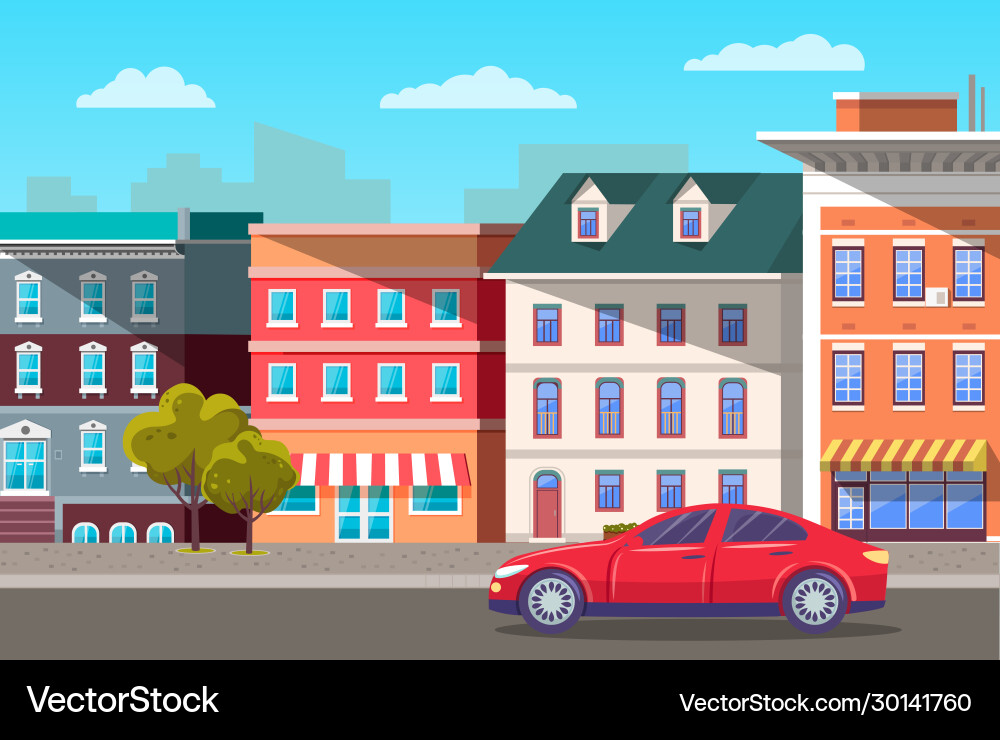 Street in modern city car on road and skyline Street in modern city car on road and skyline vector image