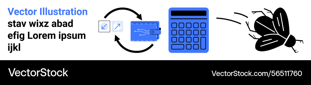 Wallet calculator and arrow flow showing Wallet calculator and arrow flow showing vector image