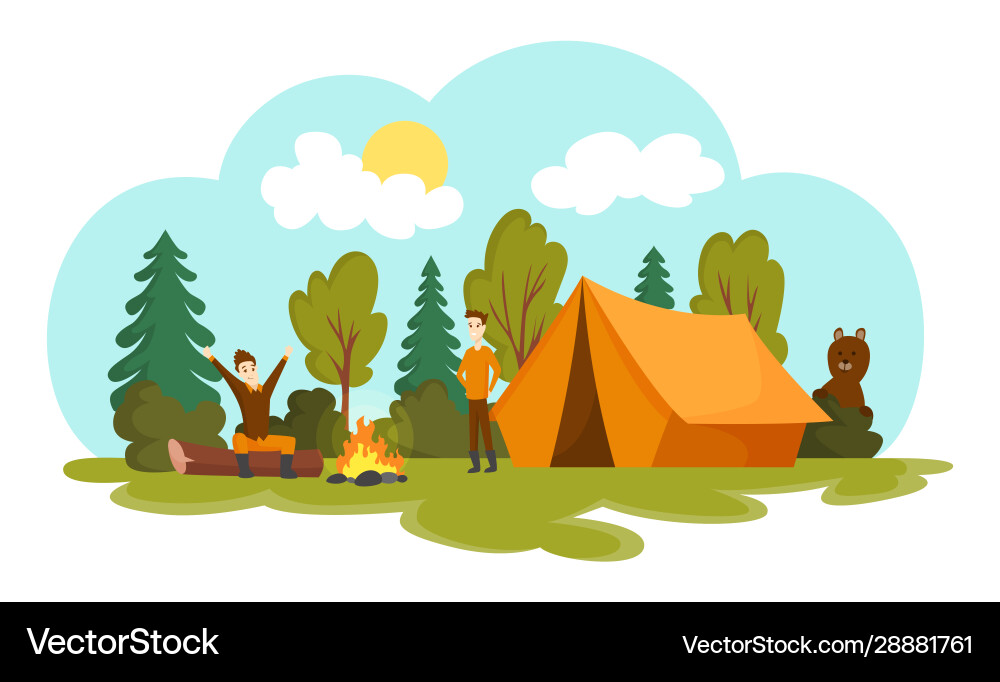 Camping with summer forest cartoon Camping with summer forest cartoon vector image