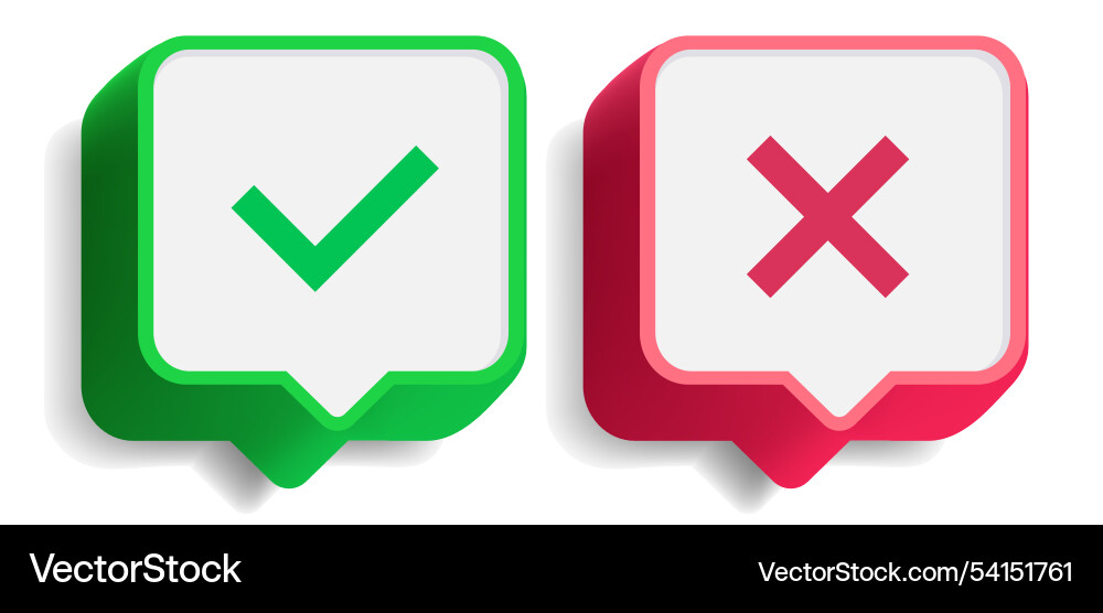Check mark and cross button set 3d style Check mark and cross button set 3d style vector image