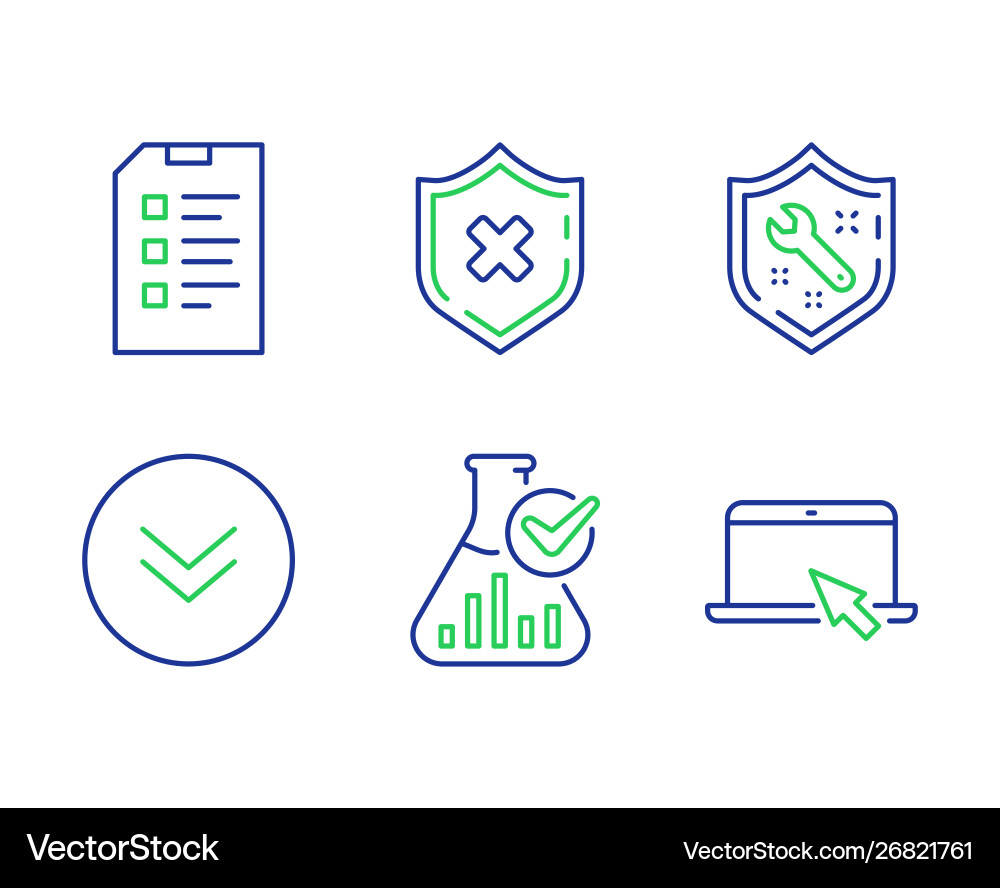Checklist spanner and scroll down icons set Checklist spanner and scroll down icons set vector image