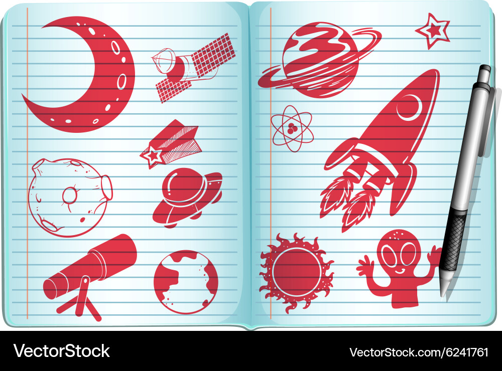 Notebook full with science symbols Vector Image