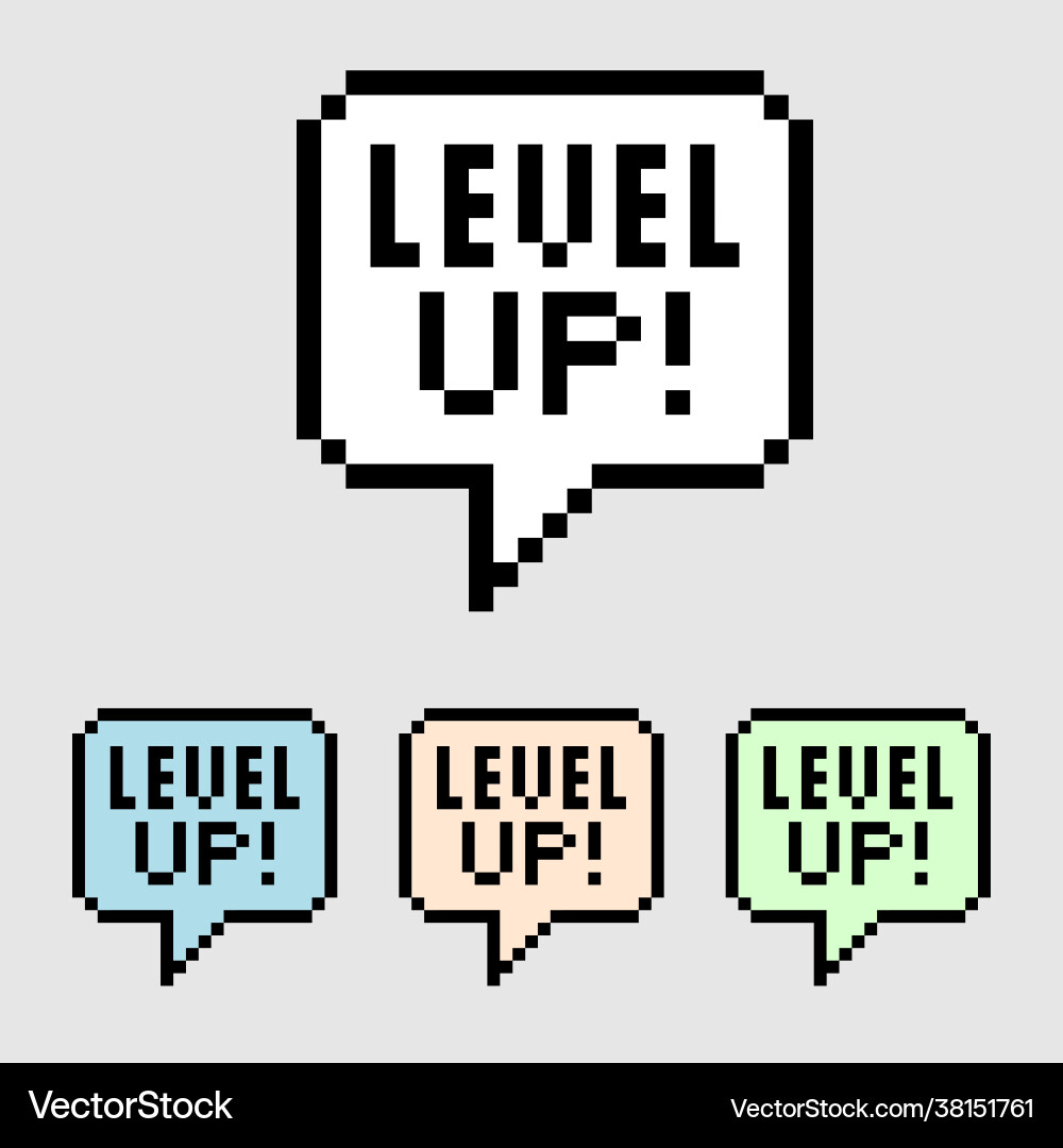 Pixel bubble text level up for game assets Vector Image