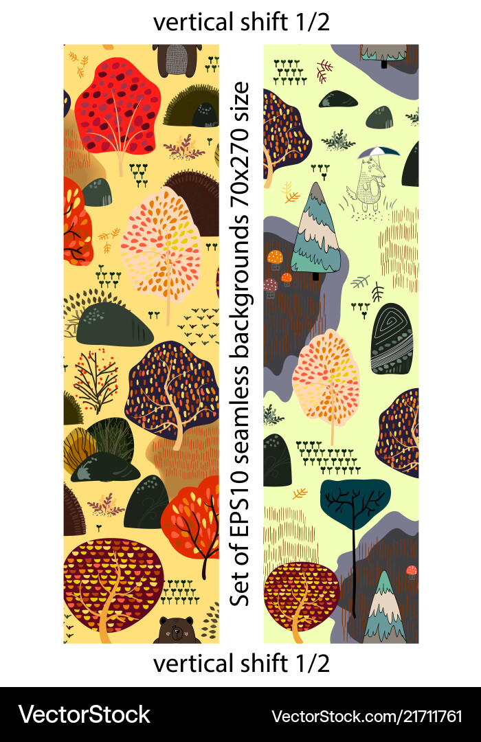 Set of forest seamless pattern size 70x270 shift Vector Image