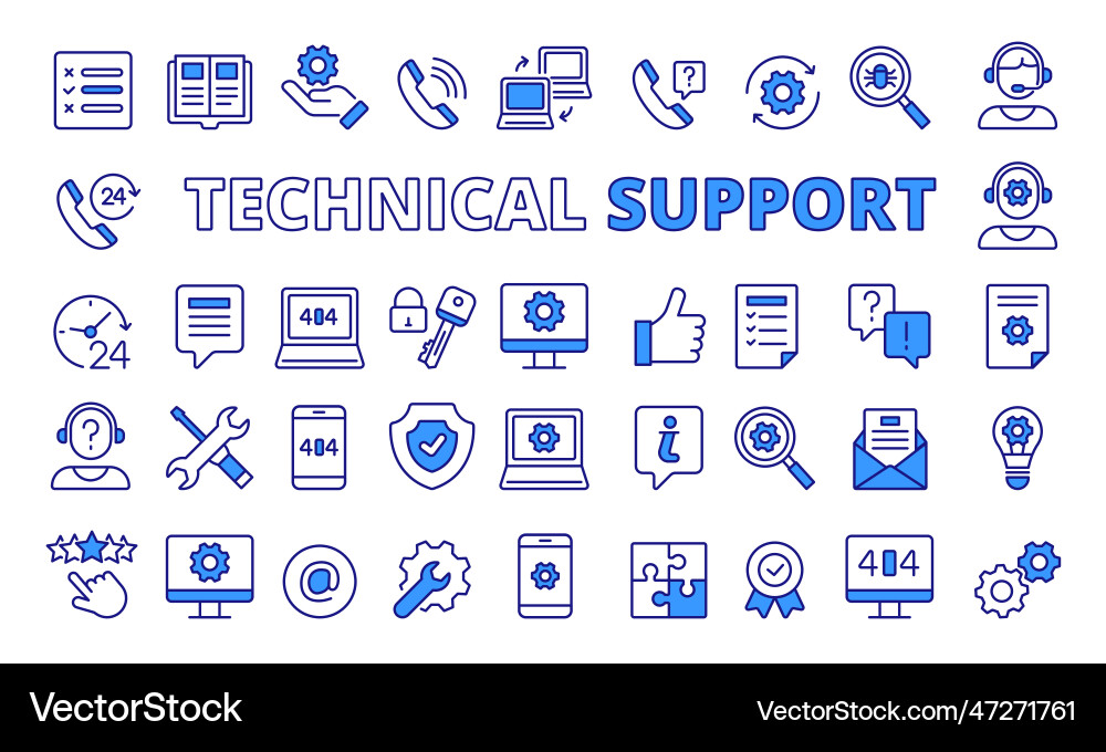 Set of technical support icons in line design blue Set of technical support icons in line design blue vector image