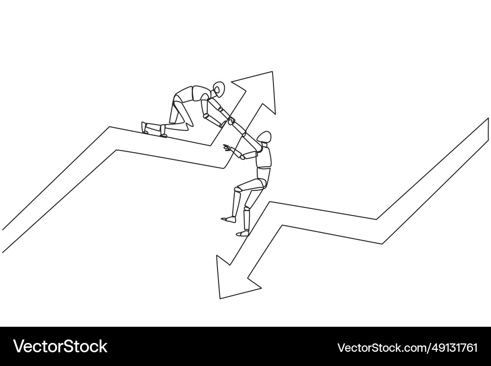 Single continuous line drawing smart robot helps Single continuous line drawing smart robot helps vector image