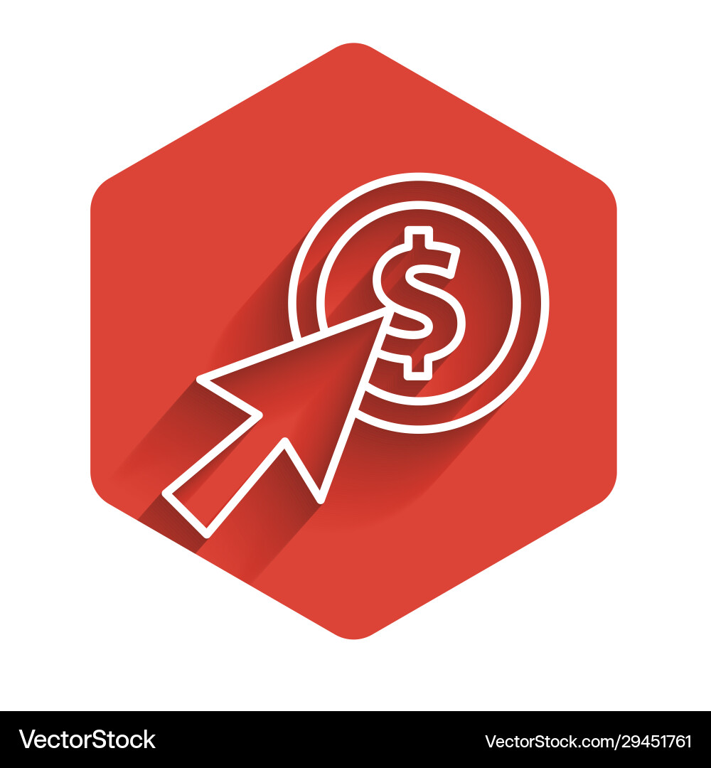 White line cursor and coin icon isolated with long vector image