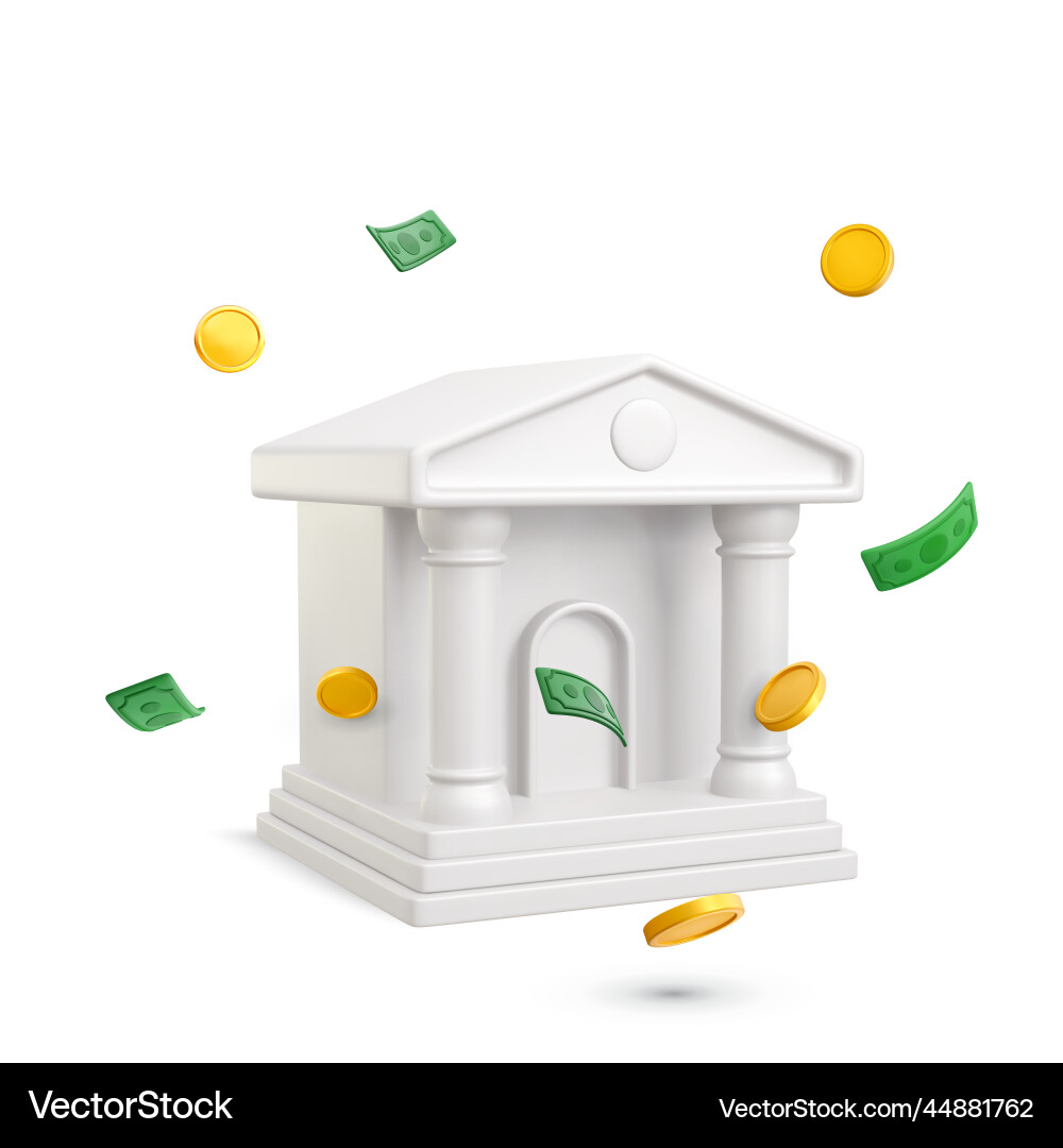 Bank building with falling gold coin and paper Bank building with falling gold coin and paper vector image