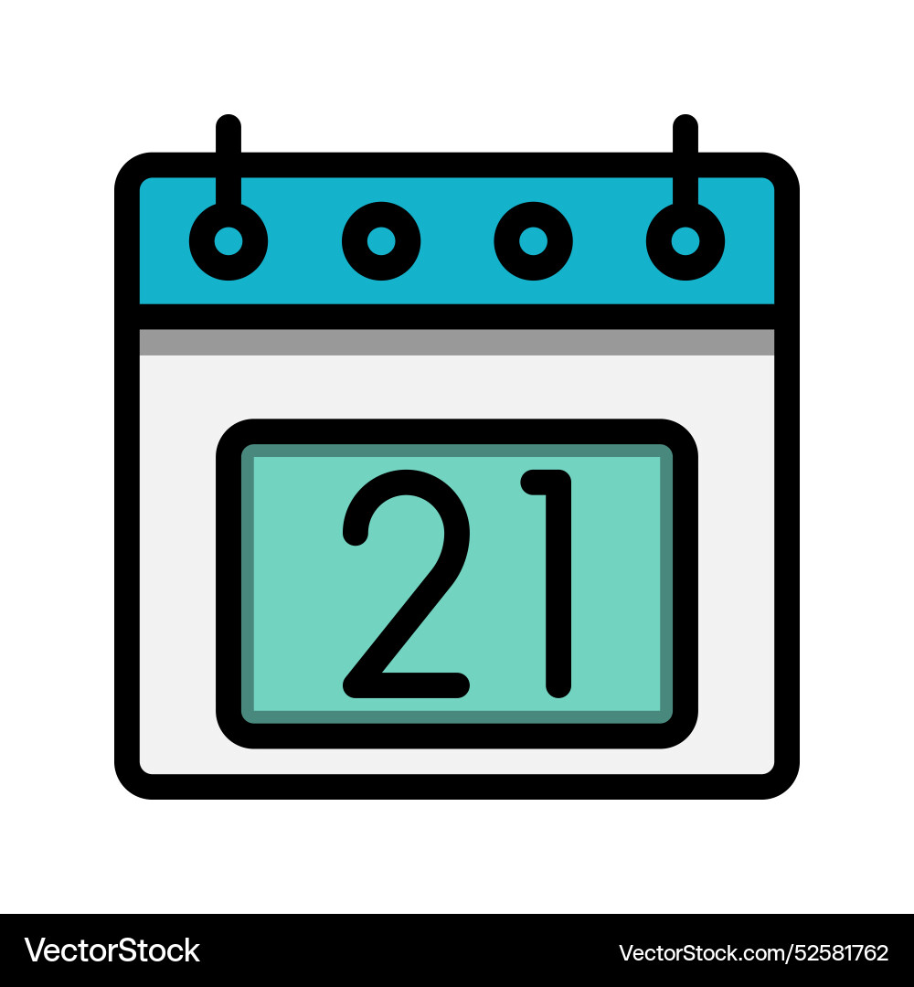 Calendar 21st date color linear icon time event Calendar 21st date color linear icon time event vector image