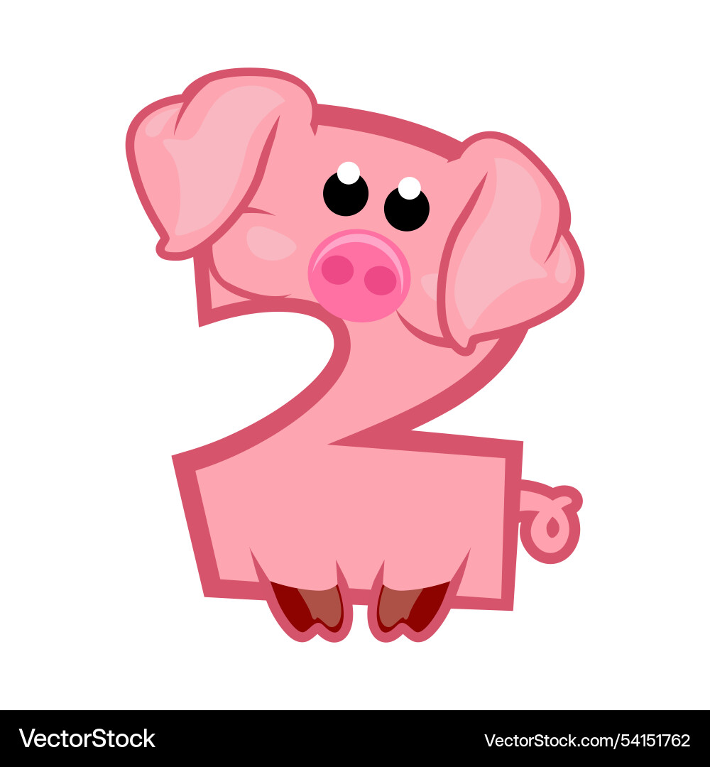 Cartoon number 2 like pink pig figure two Cartoon number 2 like pink pig figure two vector image