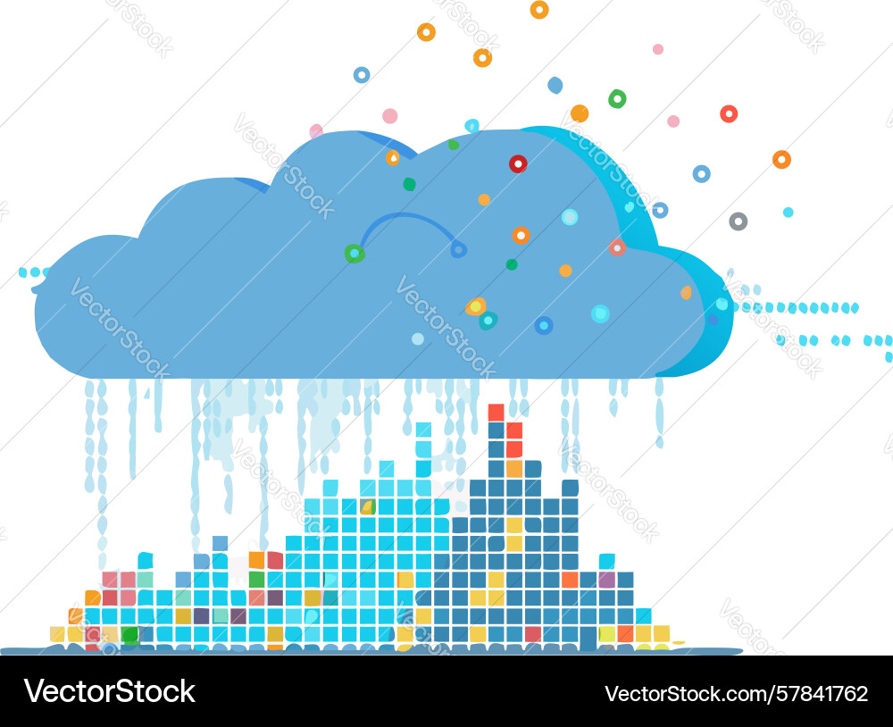 Digital rain of binary code falling from a cloud vector image