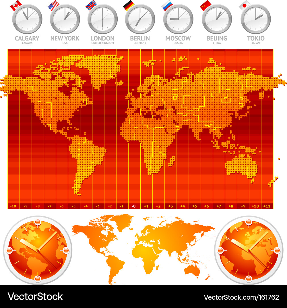 Global Time Zones and Clocks vector image