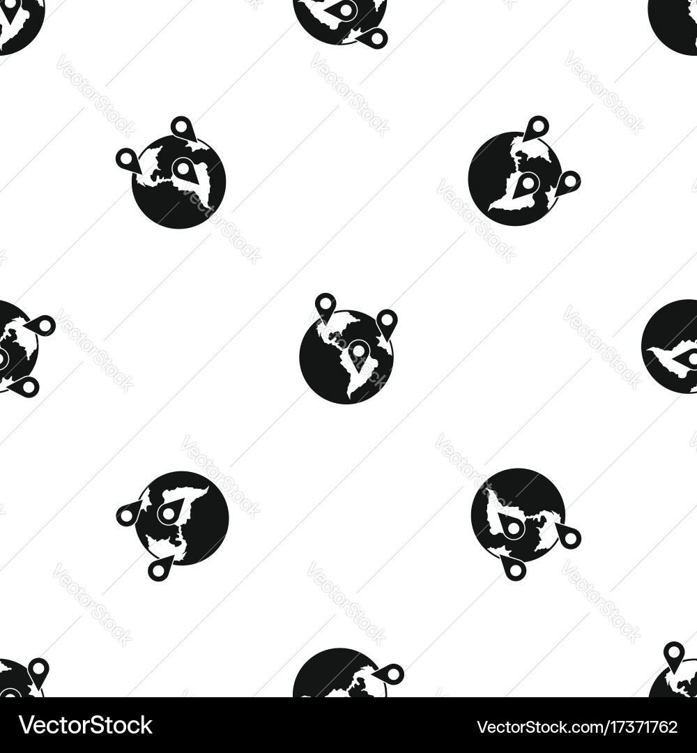 Globe and map pointers pattern seamless black Vector Image
