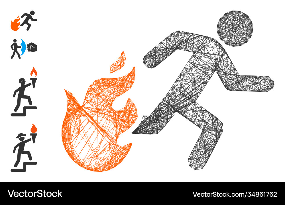 Linear fired running man mesh Linear fired running man mesh Vector Image