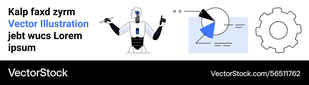 Robot interacting with data charts and cogwheel Robot interacting with data charts and cogwheel vector image