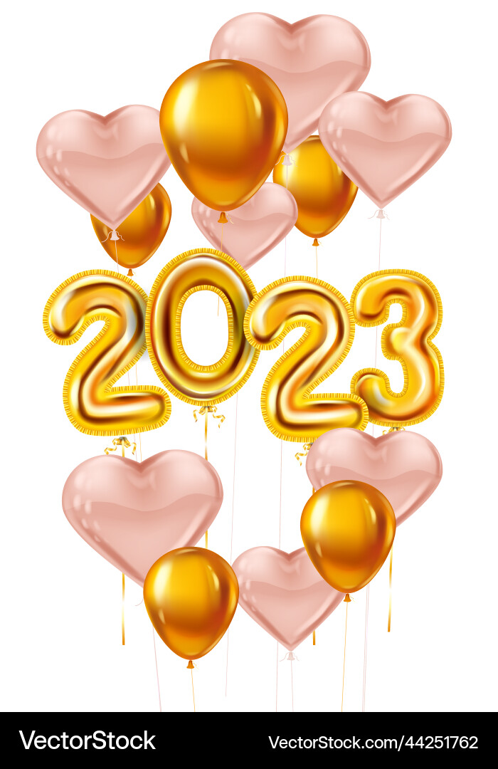 Rosa Herzballons glücklich neues Jahr 2023 golden Rosa Herzballons glücklich neues Jahr 2023 golden vektorbild