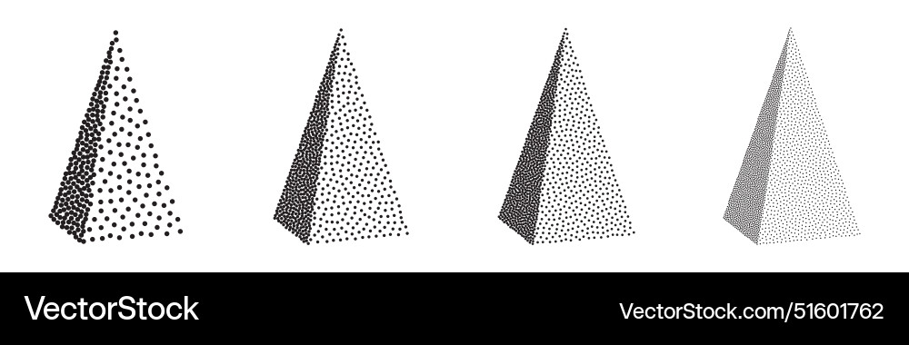 Set of 3d pyramids in halftone dotwork style Set of 3d pyramids in halftone dotwork style vector image