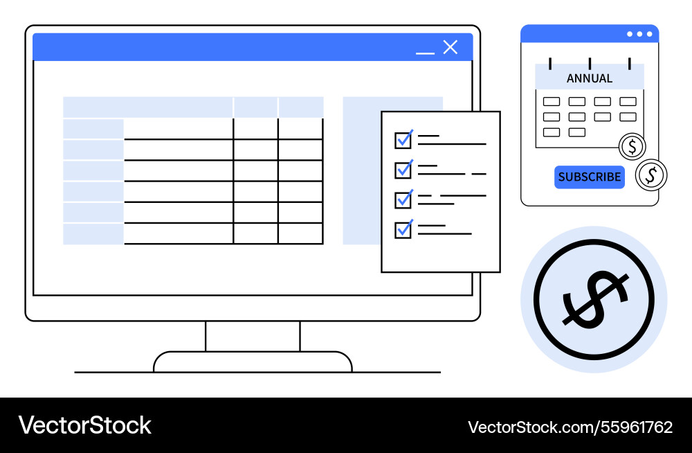 Subscription management dashboard with checklist Subscription management dashboard with checklist vector image