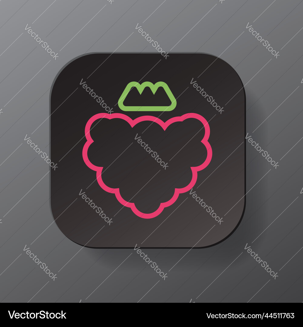 Black square button with raspberry fruit outline Black square button with raspberry fruit outline vector image