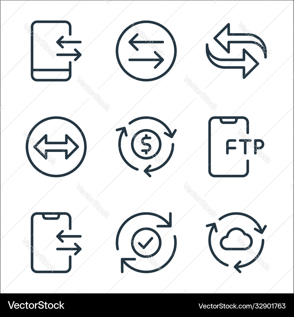 Data transfer line icons linear set quality vector image
