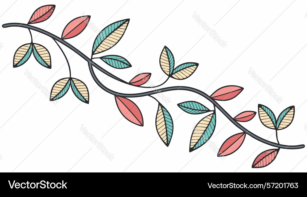 Dynamic branch with multicolored leaves Vector Image