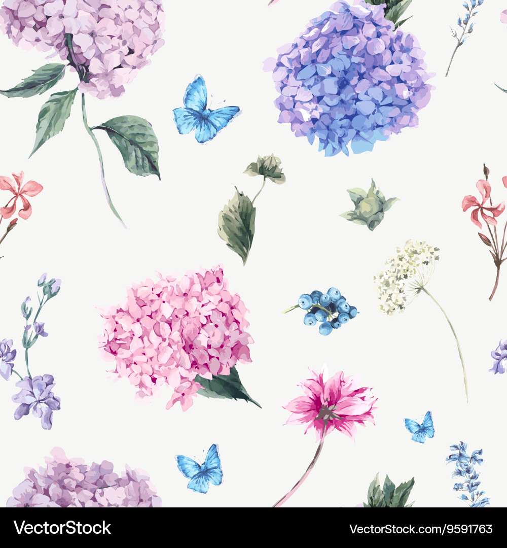 Elegant Hydrangea Floral Pattern vector image